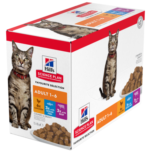 Hill’s Science Plan Adult Cat Wet Food Multipack With Chicken, Ocean Fish, Beef Pouches 85g