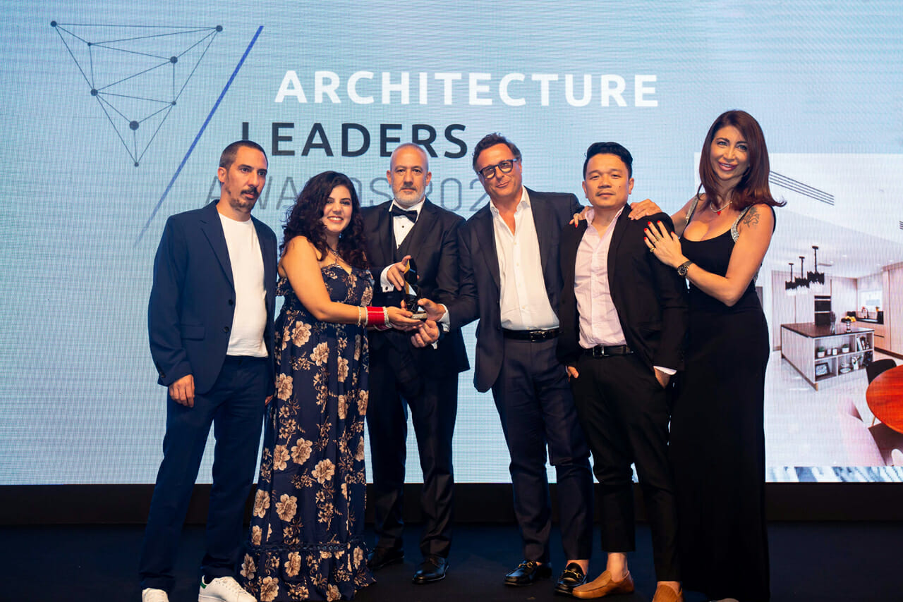 Marco and Cinzia with the Smart Renovation team winning at the Architecture Leaders Awards 2023.